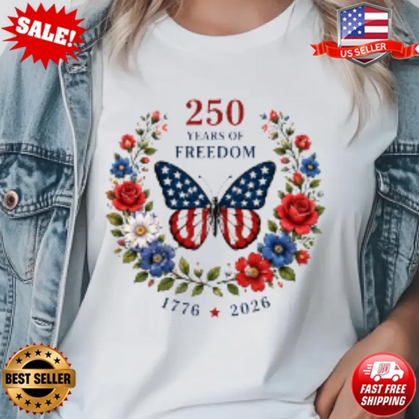 America 250 Butterfly Shirt, Patriotic Floral USA 1776 2026 4th of July T-Shirt