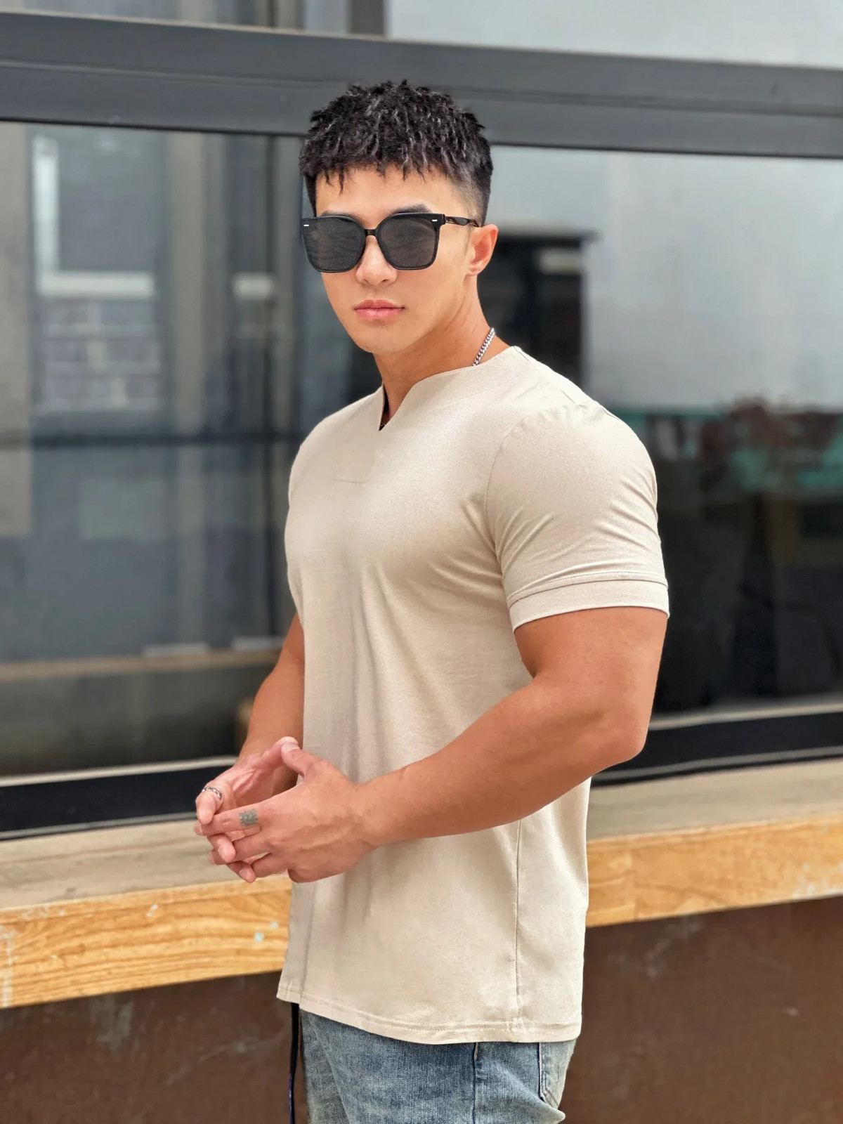 Mens Clothing New Fashion V neck Short Sleeve T Shirt Men Slim Fit T-shirt Men c