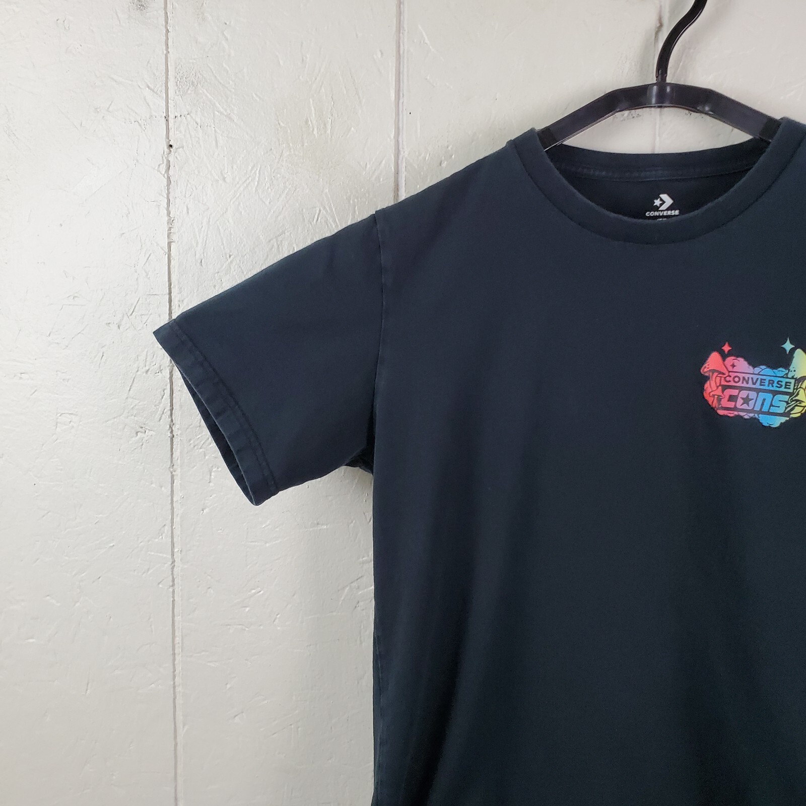 Converse Shirt Mens Medium Black Crew Neck Short Sleeve Graphic Stretch Pullover