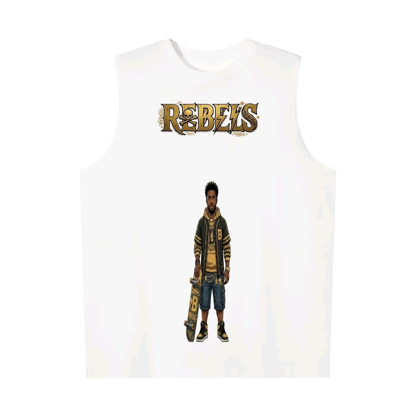 La mc de Neil White Rebels Graphic Print Sleeveless Crew Neck T-Shirt Unisex L