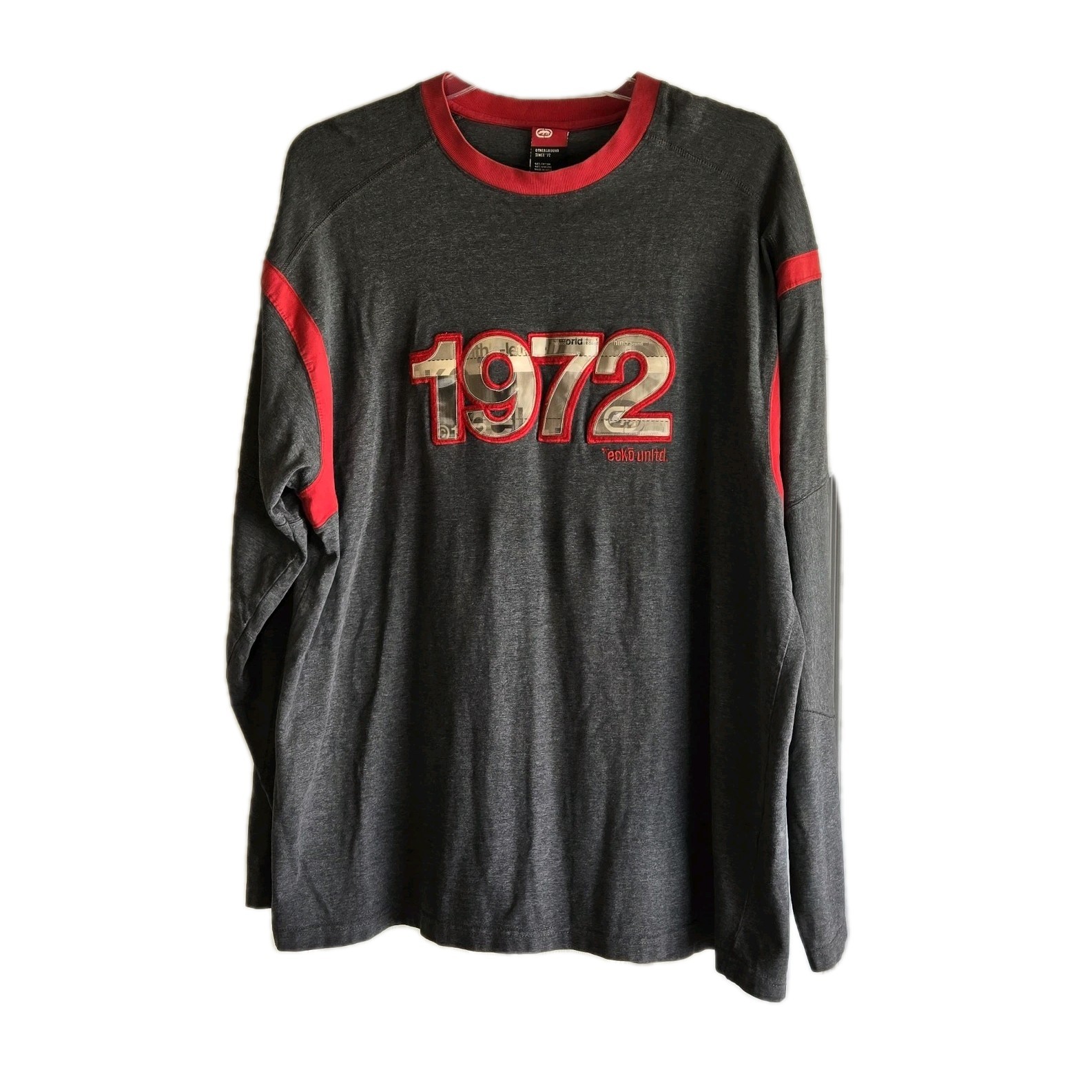 Ecko Unltd. Vintage Long Sleeve Gray And Red Shirt T-shirt Mens XXL 1972 Cotton
