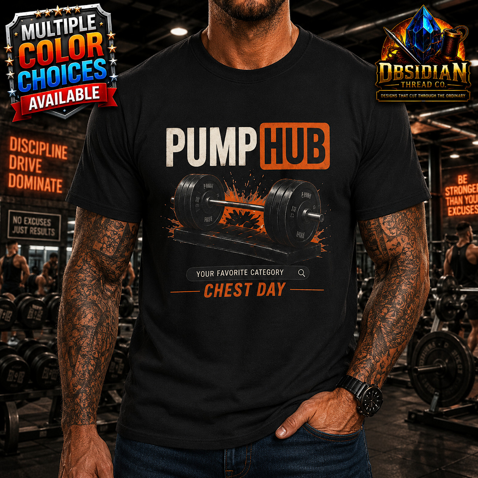 Pump Hub Chest Day Gym Workout T-Shirt Funny Weightlifting Fitness Tee