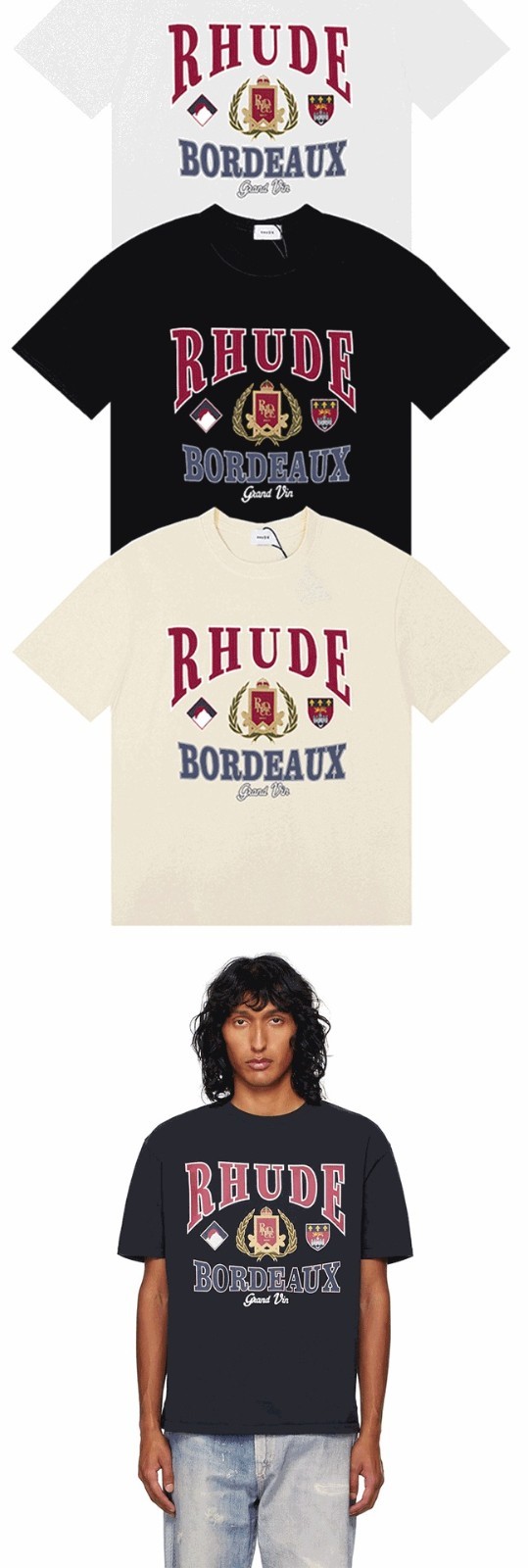 High Quality Men RHUDE Letter Fashion Cotton Short Sleeve T-Shirt Polo S-2XL