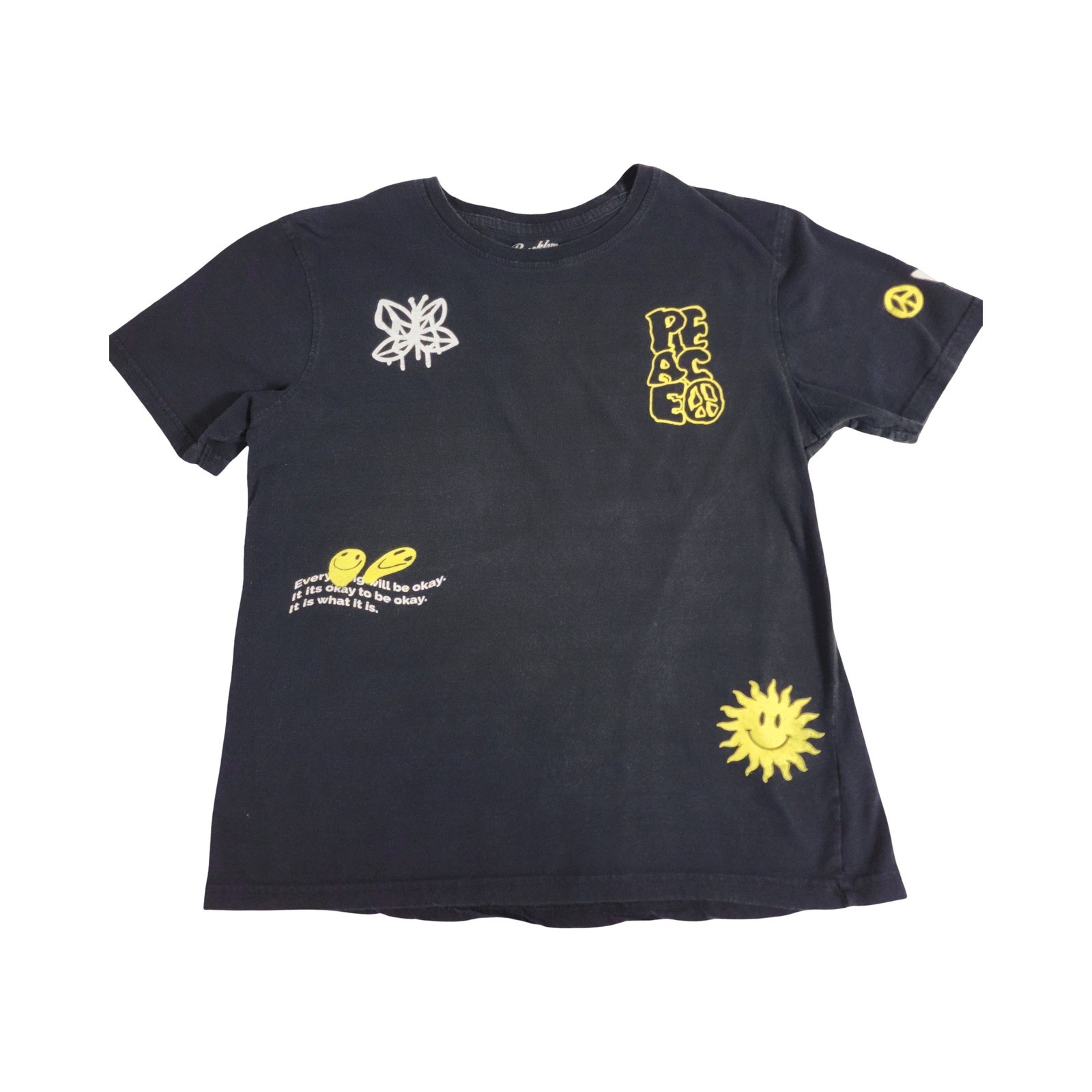 Brooklyn Cloth Black Graphic T Shirt Peace Sun Smiley Face Mens Medium
