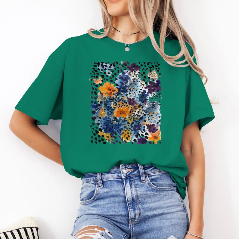 Watercolor Floral Comfort Tee Abstract Art Design Soft Relax