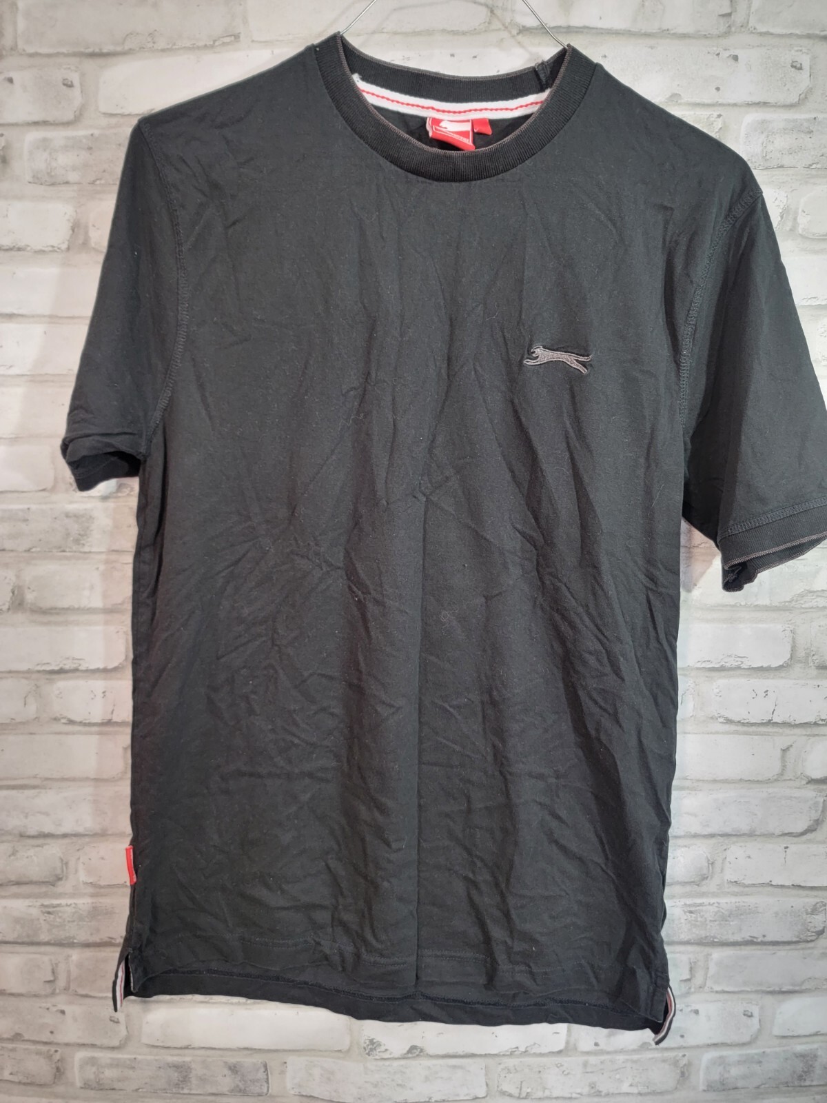Slazenger VTG 90s Mens Black Solid T-Shirt with Embroidered Logo Large Shirt EUC