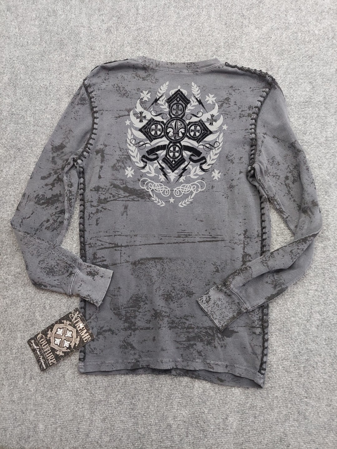 Xtreme Couture Shirt Small Gray Thermal Long sleeve Waffle Cross by Affliction