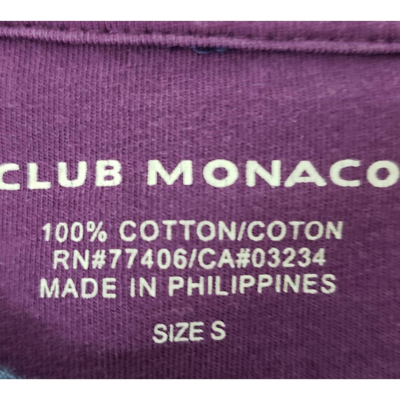 CLUB MONACO Long Sleeve T-shirt Tee Size S Crew Neck Purple Contrast Trim