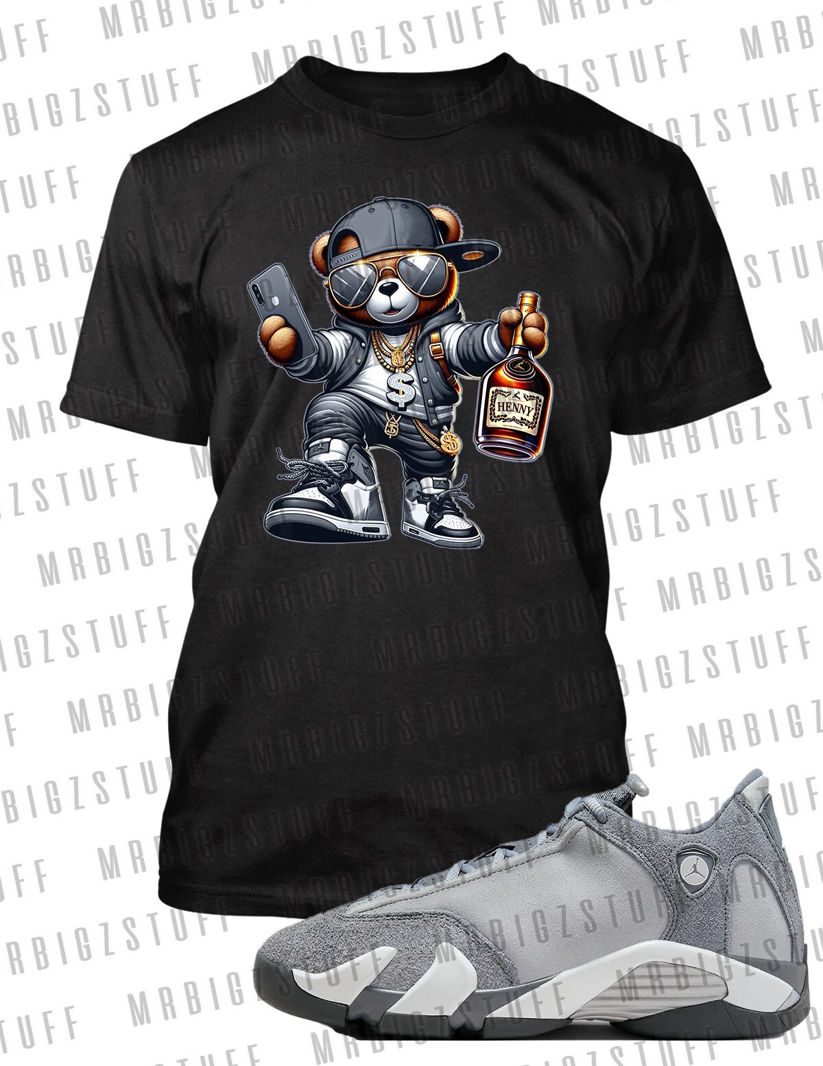 Big & Tall Henny Bear Streetwear Greystone 8XL Tee to Match J14 Stealth Hip Hop