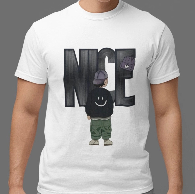 NICE Boy Streetwear Graphic Tee Smiley Hoodie Style Hip Hop Trend T-Shirt Unisex