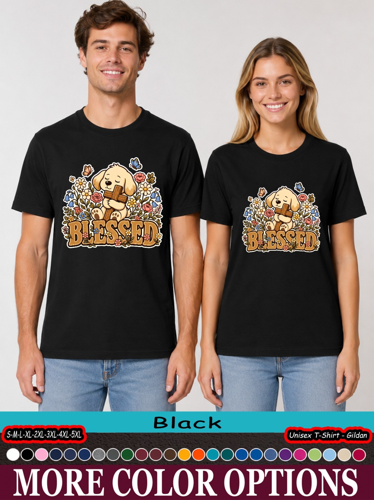 Blessed Puppy Christian Shirt, Cute Dog Cross Floral Faith Tee