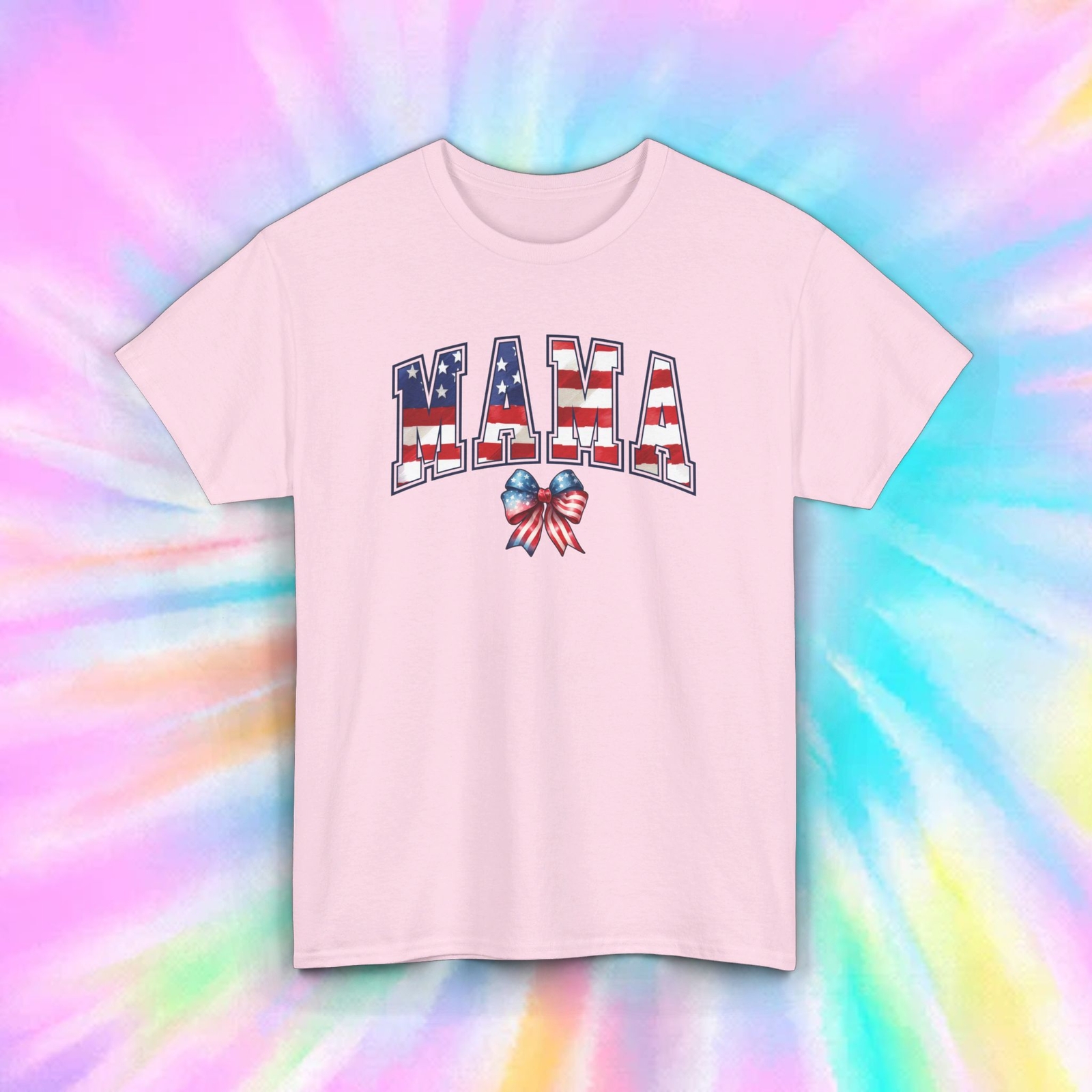 Mama American Flag T-Shirt | Patriotic Bow Graphic | Mother&rsquo;s Day USA Tee | S-5X
