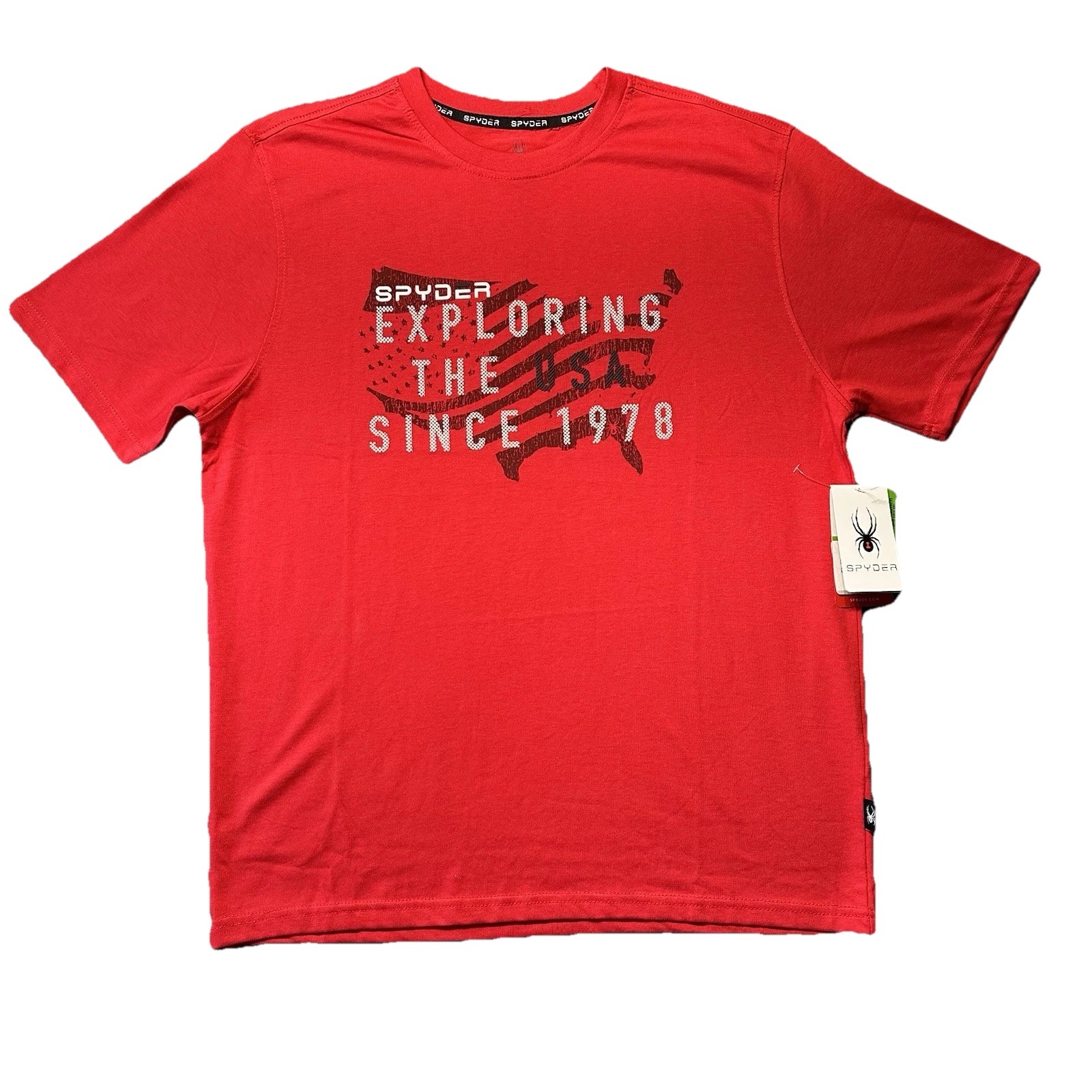Spyder Mens Large Graphic T Shirt Red Exploring USA Outdoor Logo Stretch NWT
