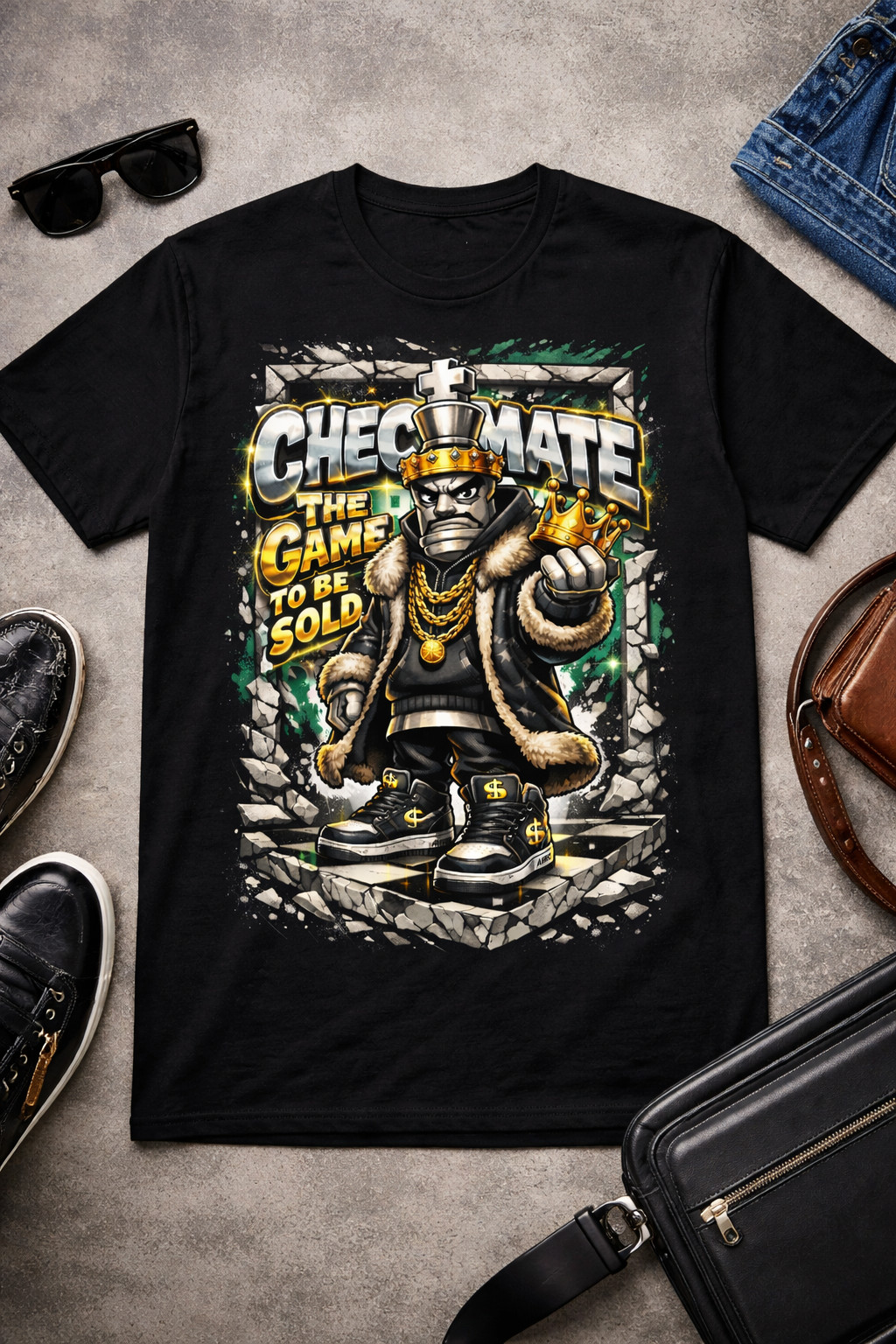 Big & Tall Mens Tee Shirt Checkmate The Game is to Be Sold Streetwear Sneaker T