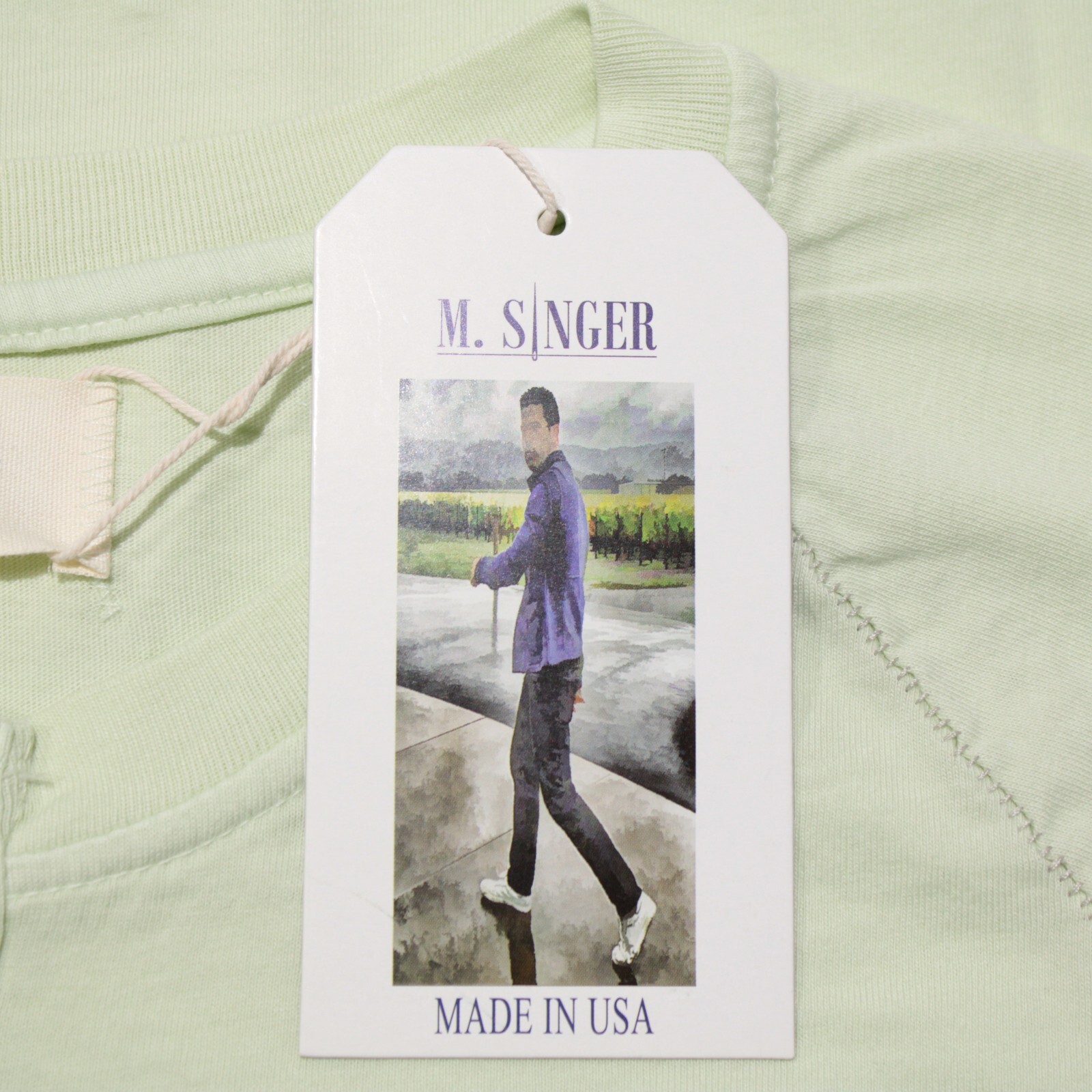 M. Singer NWT Short Sleeve Henley T-Shirt Size Medium in Apple Green 100% Cotton