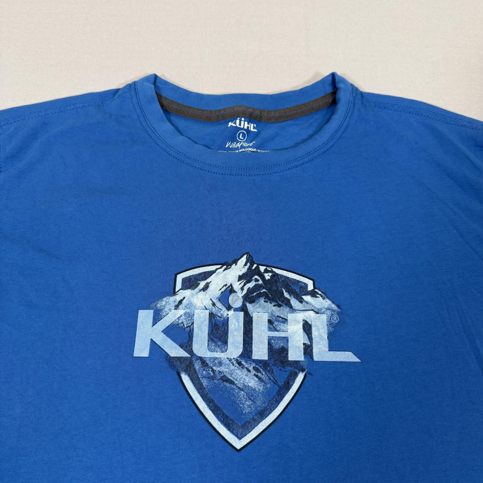 Kuhl Shirt Mens Large Blue Wildfibre Organic Cotton Tee Outdoor Hike Climb