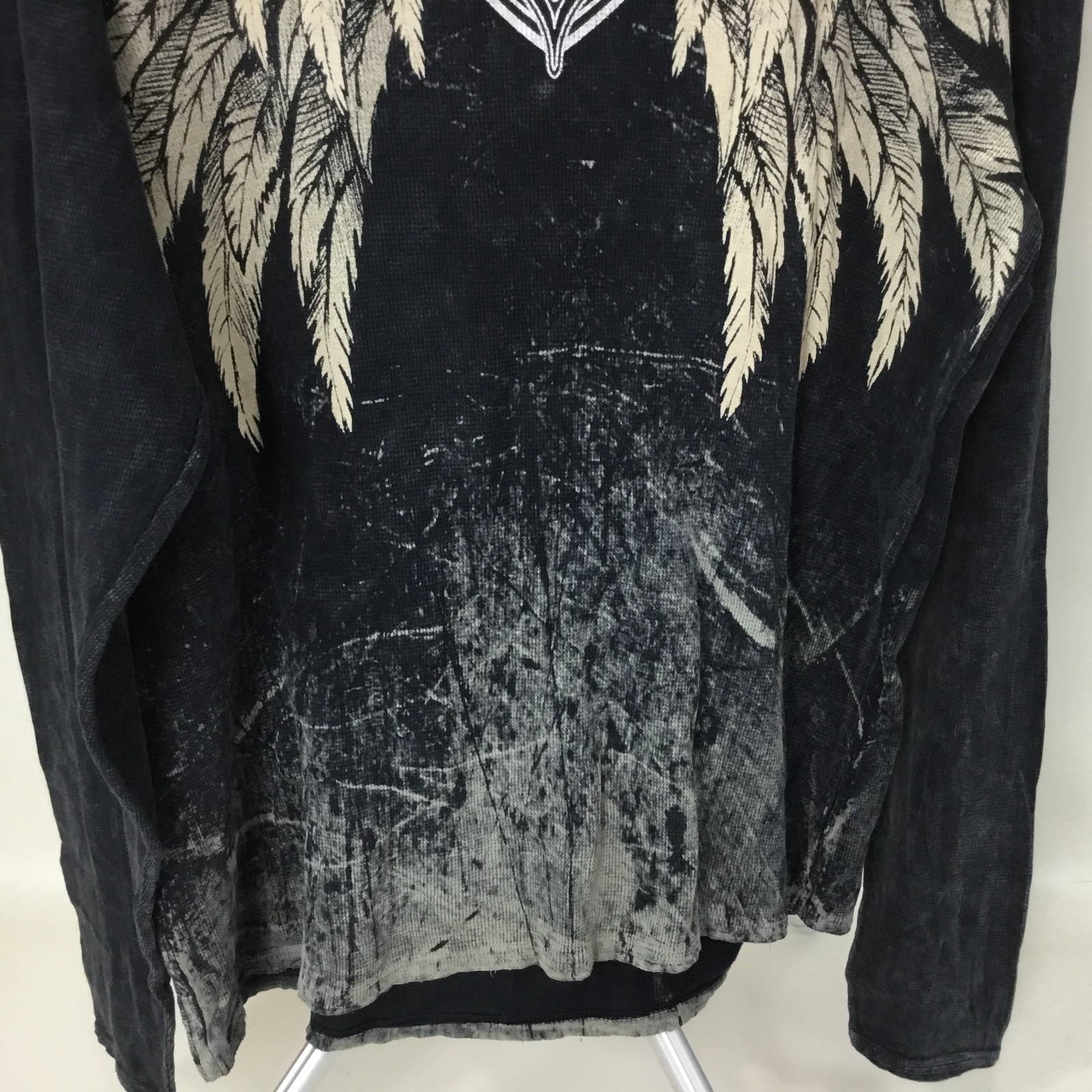 Xzavier Buckle All Over Print Studded Feather Wing Graphic T-shirt Men XL Black