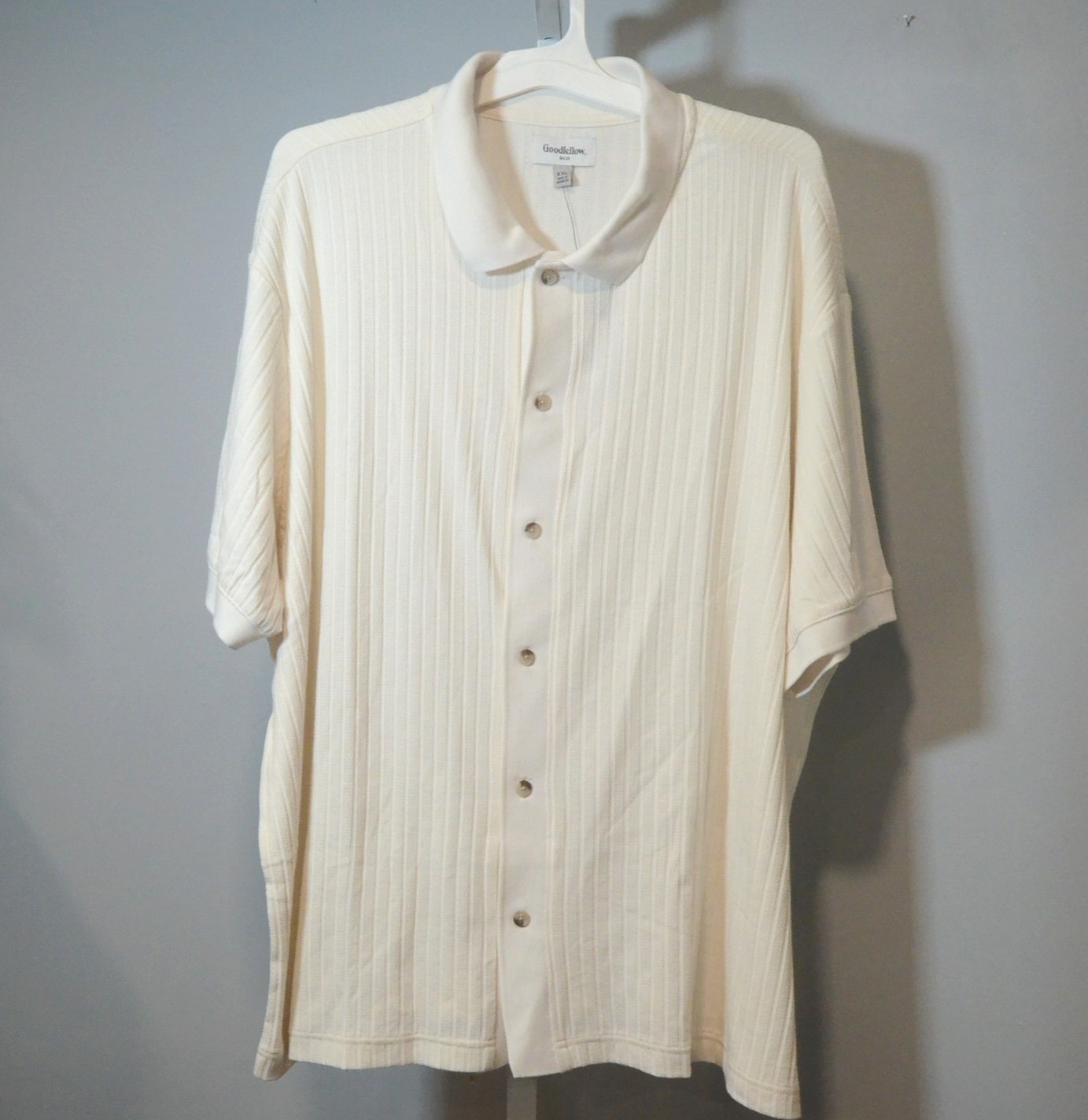 NWT Goodfellow & Co Men&rsquo;s XXL Beige Ribbed Knit Button-up Shirt Short Sleeve
