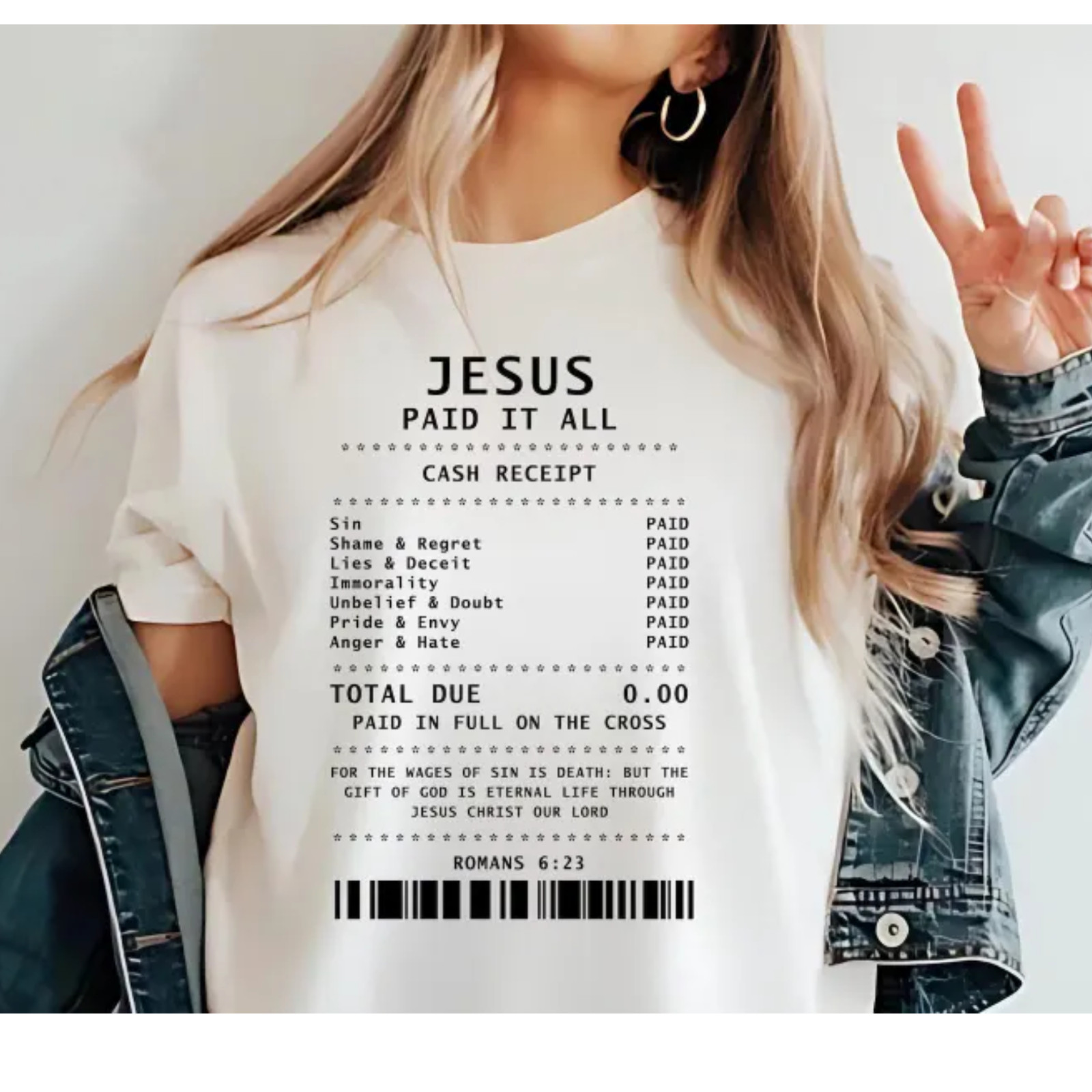 Jesus Paid In Full Shirt Christian Receipt Graphic Tee Bible Verse Romans