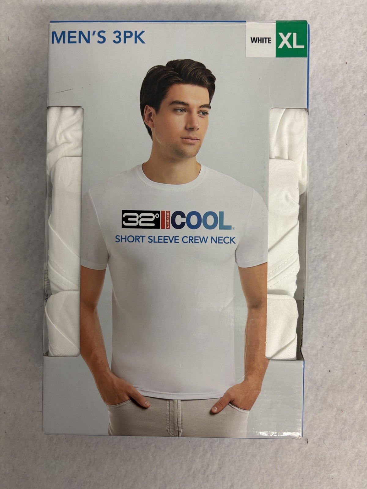 32 Degrees Cool Men&rsquo;s 3 Pack Short Sleeve Crew Neck Shirt, White, Size XL