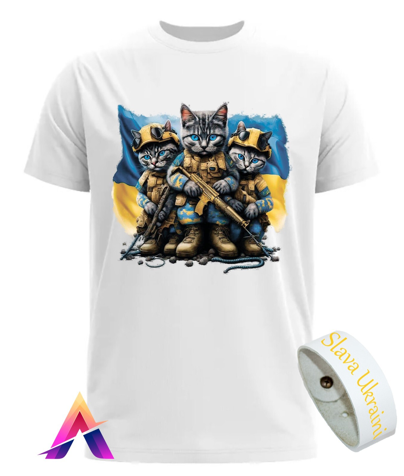 Printed t-shirt Cotton Slava Ukraini Cats Patriotic Ukraine No War for Men Women