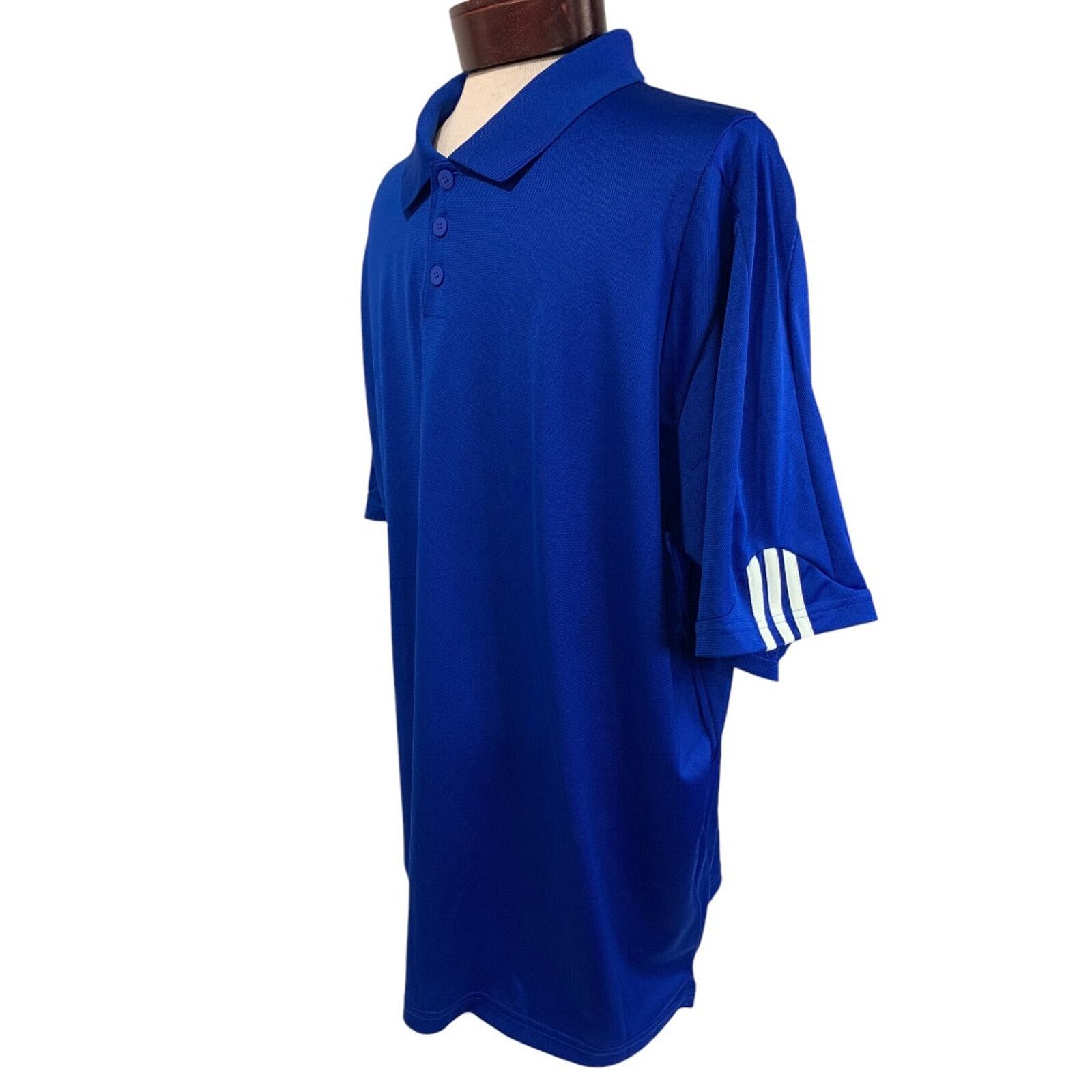 Large Adidas Golf Mens New Royal Blue Polo Shirt ClimaLite Striped Cuff P77778