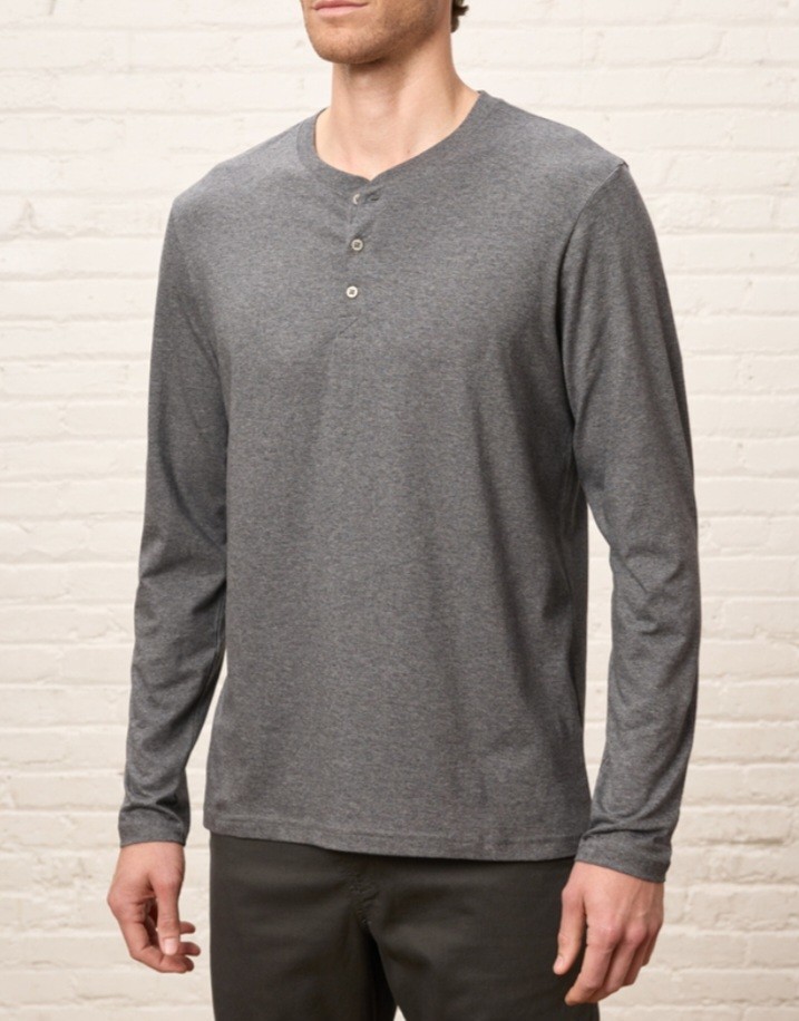 Pact Shirt Mens Large Gray Organic Cotton Softspun Long Sleeve Henley Casual