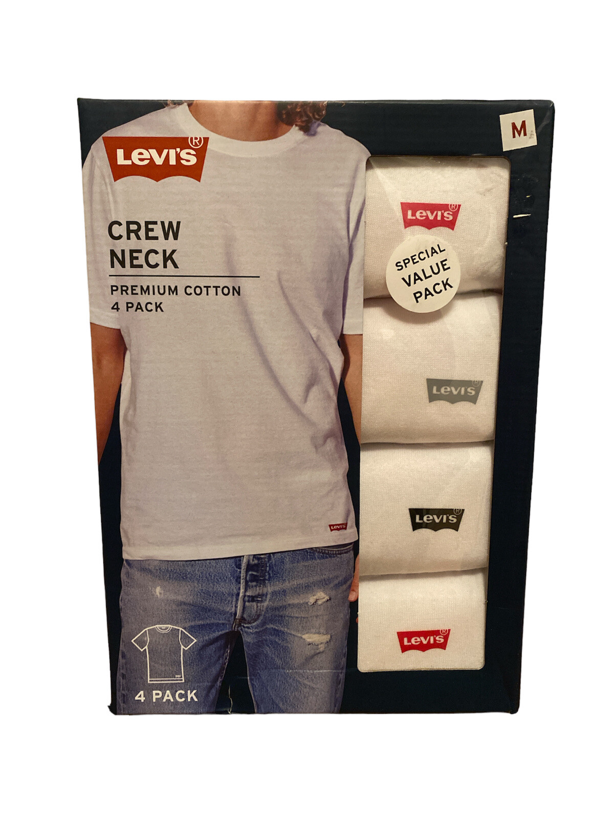 Levi&rsquo;s Premium Cotton Crew Neck Undershirts T-Shirts Pack of 4 Men&rsquo;s M White