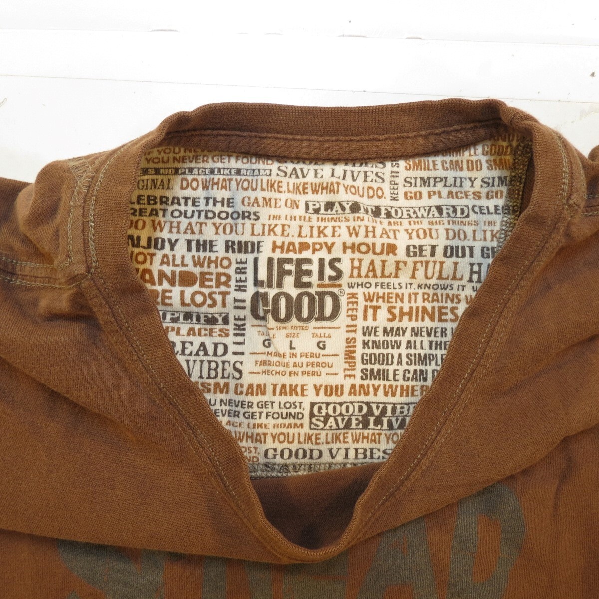 LIFE IS GOOD SEMI FITTED GOOD VIBES TEE T SHIRT Mens L Brown