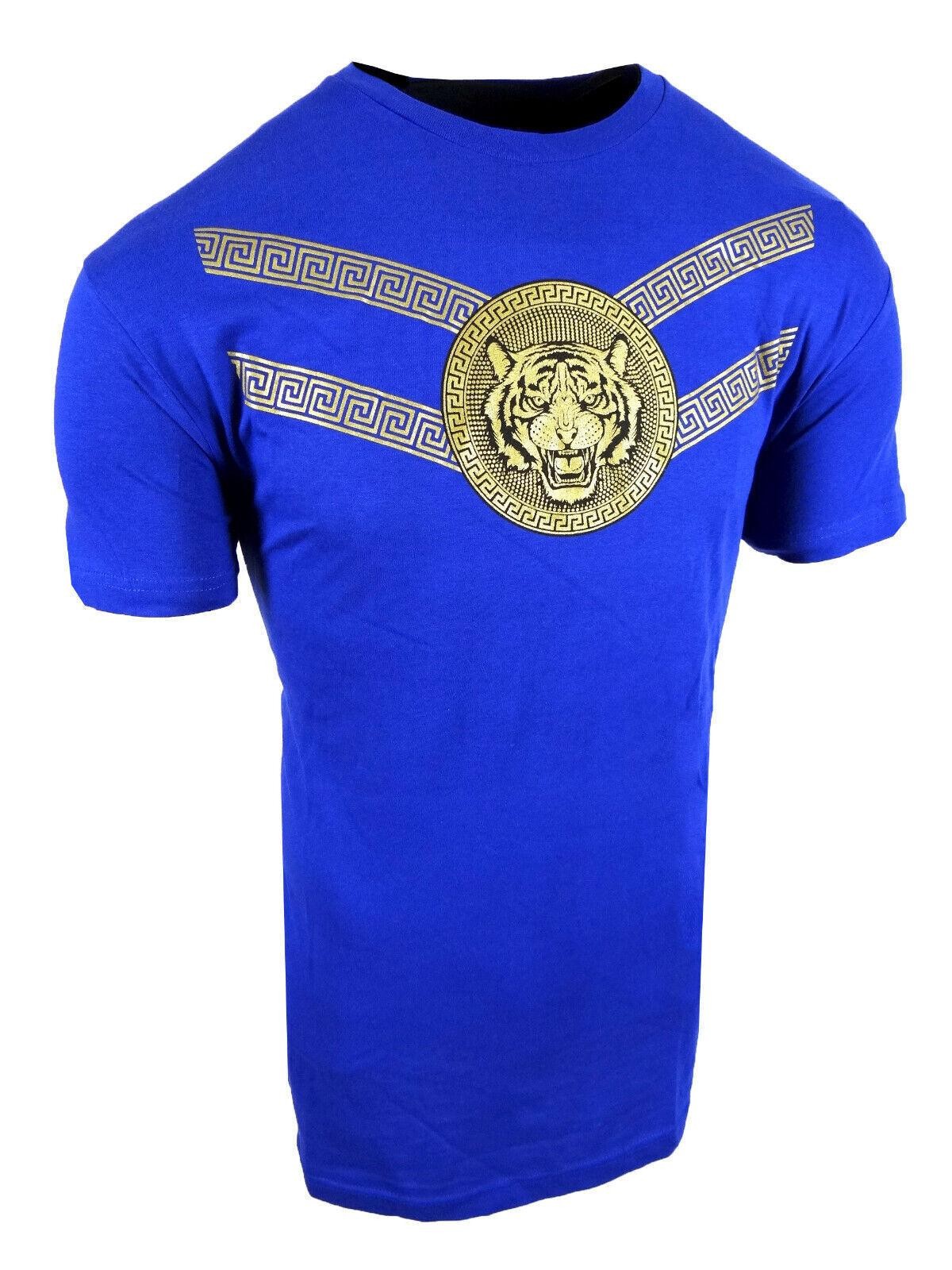 Mens T- Shirt Blue Black or Olive New Gold Luxury Stripe Prints Slim Fit