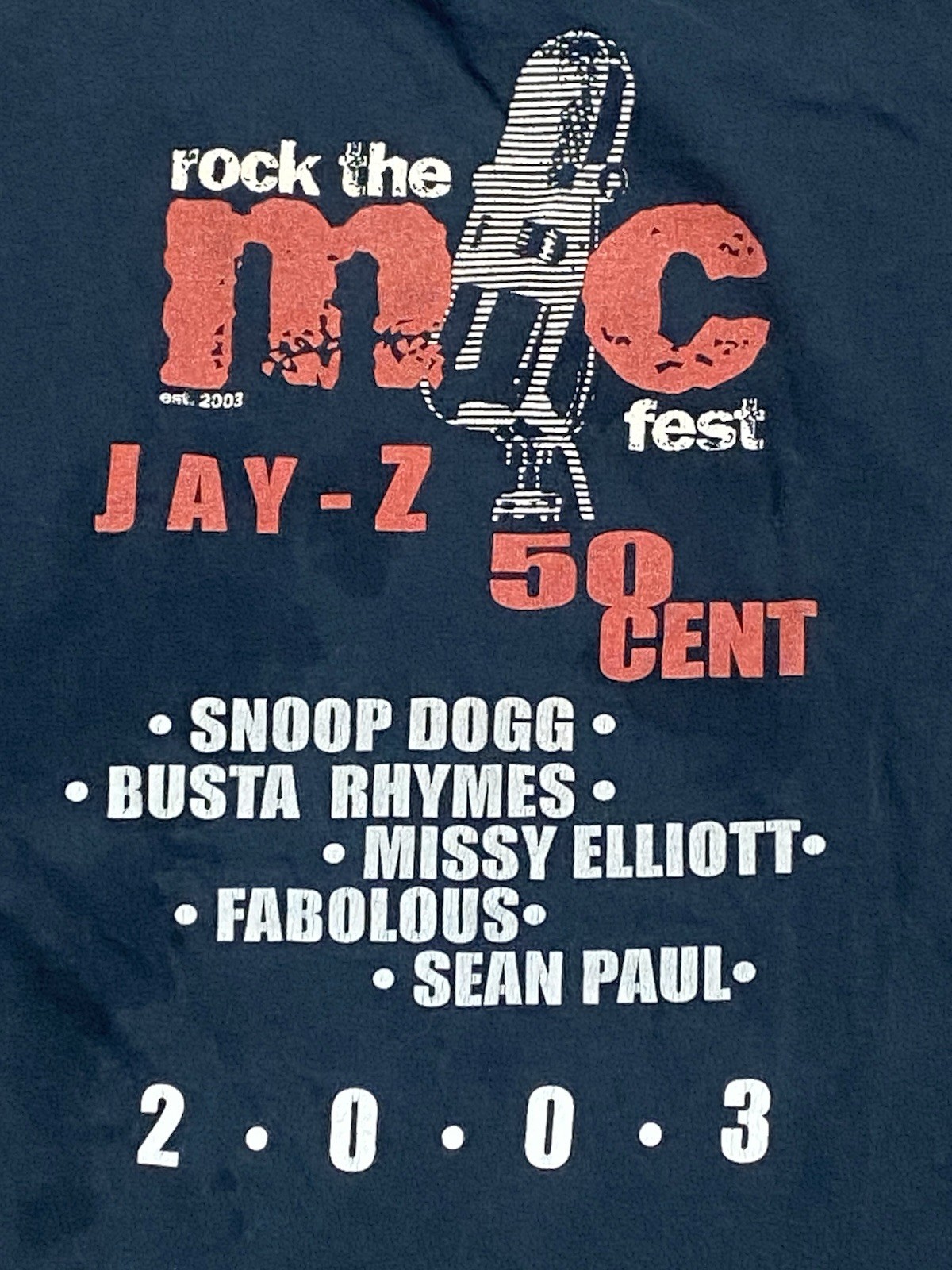 SEE PHOTOS Vintage Jay Z 50 Cent Rap Tee Shirt Rock The Mic Tour 2003 Size XL