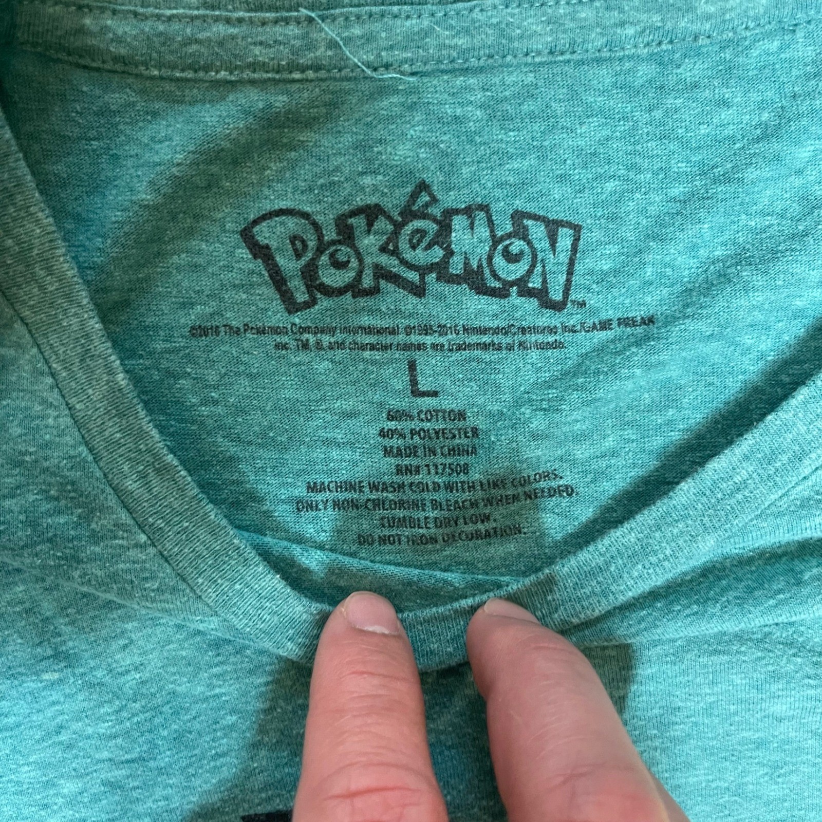 2016 Pokemon Pikachu Graphic T-Shirt Mens Large Teal Green Short Sleeve Tee