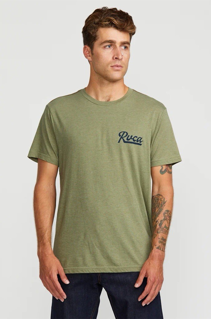 RVCA Men’s Script Sealed T-Shirt Short Sleeves Slim Fit In Ranger Green Size 2XL