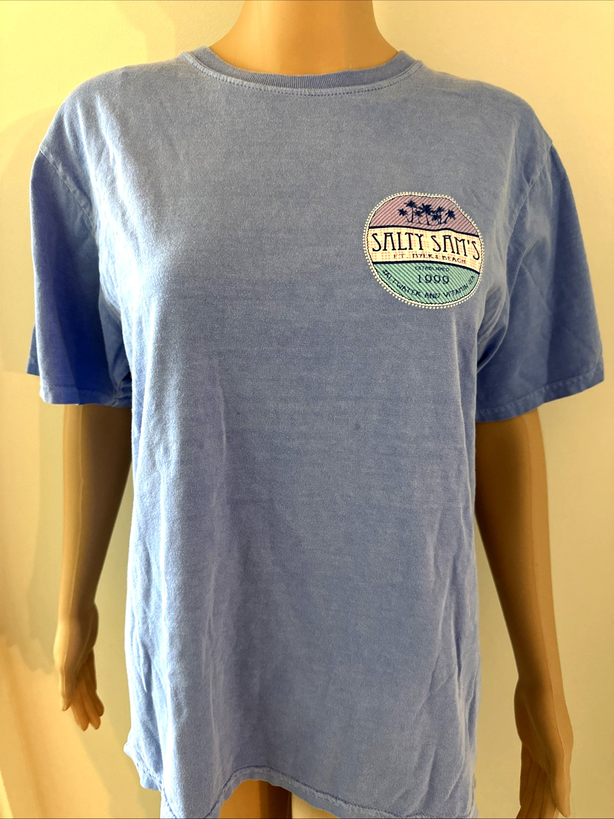 Salty Sam&rsquo;s T-Shirt Mens Small Fort Myers Beach Cotton Unisex Blue Made In India
