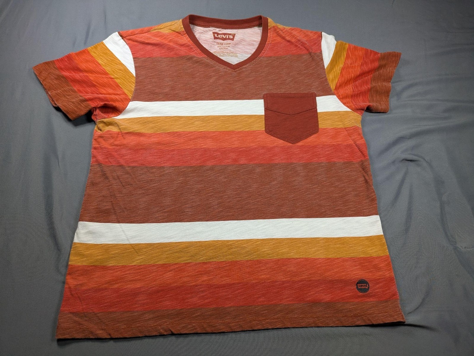 Levi&rsquo;s Shirt Mens XL Multicolor Striped V Neck Short Sleeve Chest Pocket Tee