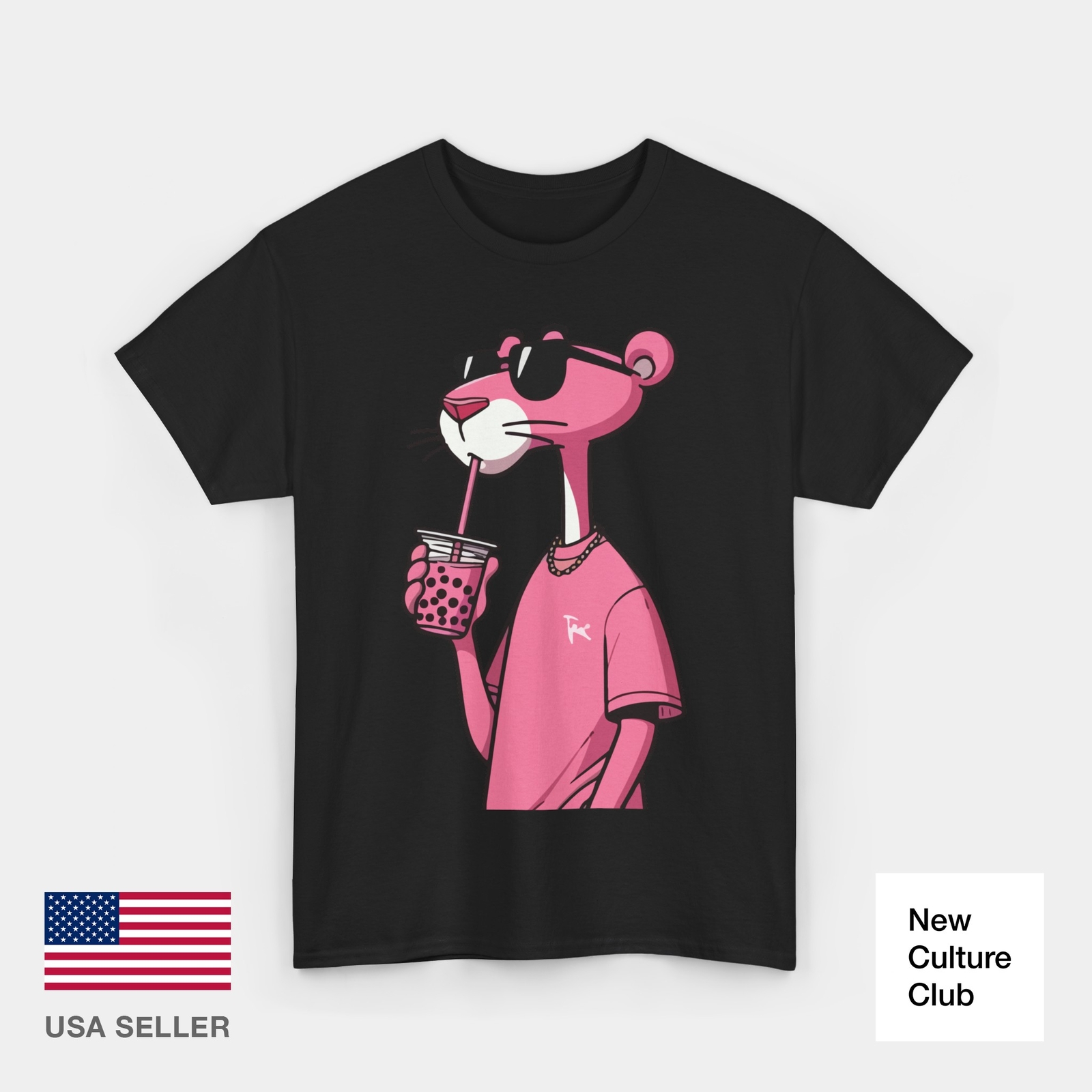 Pink Panther Swag Boba T Shirt Unisex Cotton Tee Cartoon Character Apparel Cool