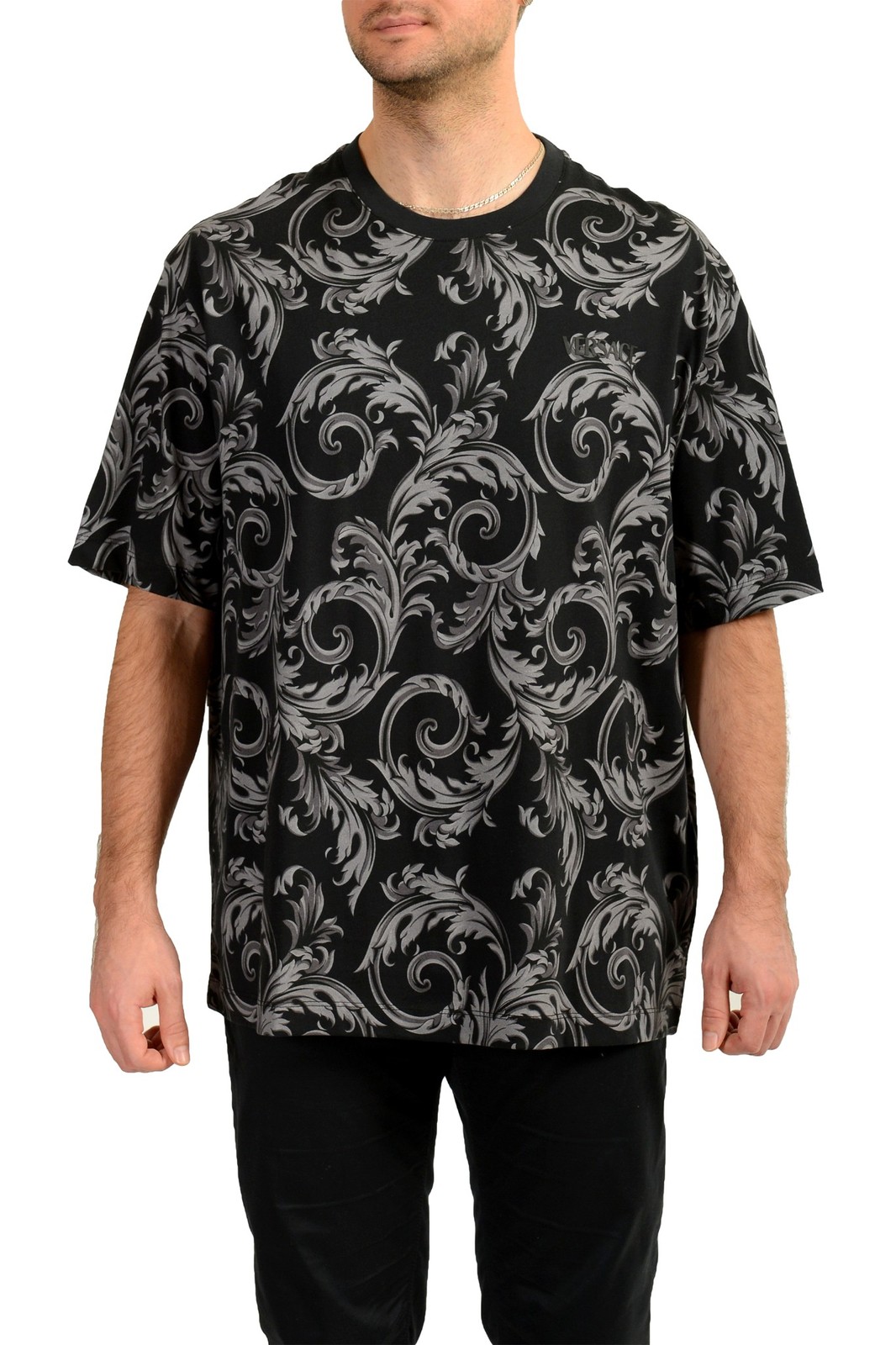 Versace Men&rsquo;s Black Barocco Logo Print Short Sleeve T-Shirt US 3XL IT 58
