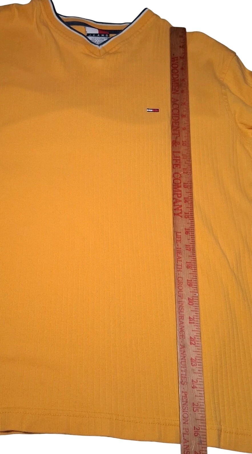 Vintage 1990s Tommy Jeans Shirt Men L Ribbed Knit Gold Long Sleeve V Neck