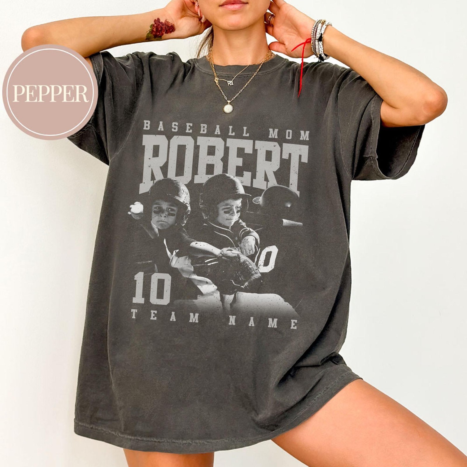 Personalized Baseball Mom Cotton Shirt Custom Photo Name Number Tee