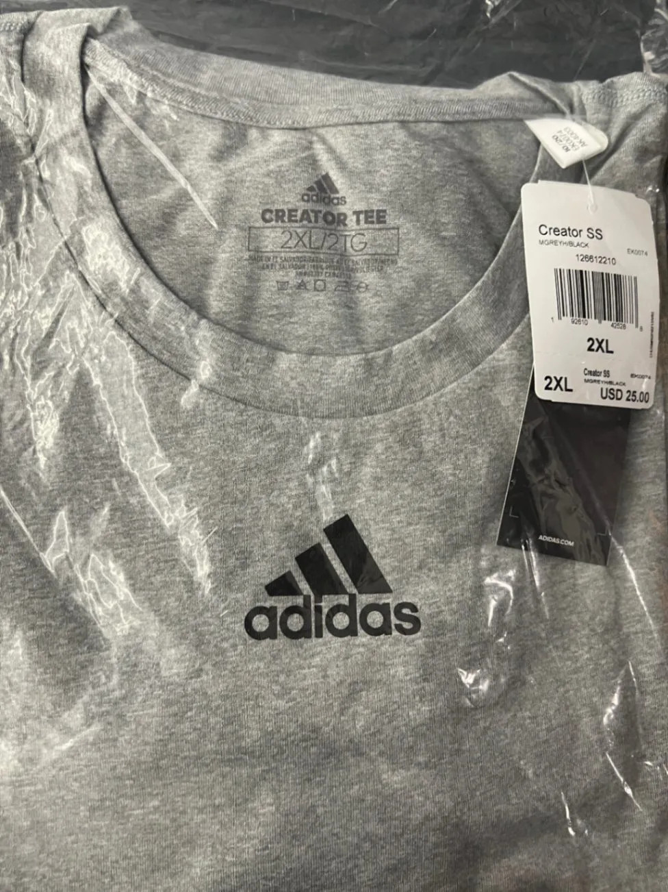 Adidas Creator SS T-Shirt 2XL Medium Gray Athletic Wear Short Sleeve Shirt Men