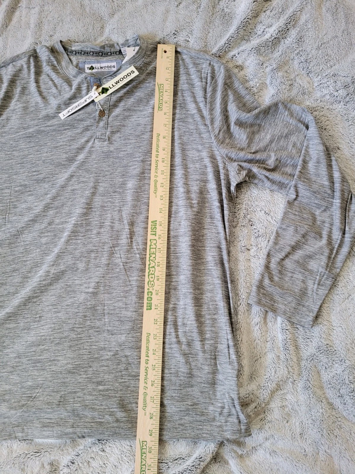 Tallwoods Mens XL Henley Gray Shirt Long Sleeve Pullover Outdoor Activewear NEW
