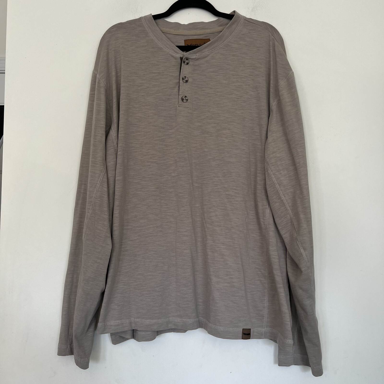 Venado Shirts Men 2Xl Henley Long Sleeve Grey 3 Button Collar Casual