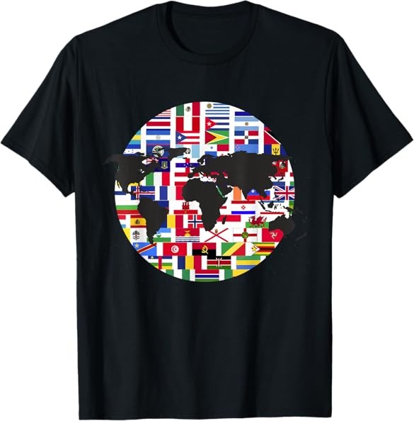 NEW LIMITED World Map International Country Flags Traveling World Flags T-Shirt