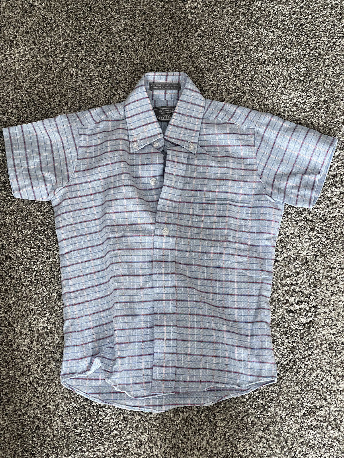 Le Tigre Boys Short Sleeve Polo Button Shirt Size 5 Blue W Red Stripe Rare Great