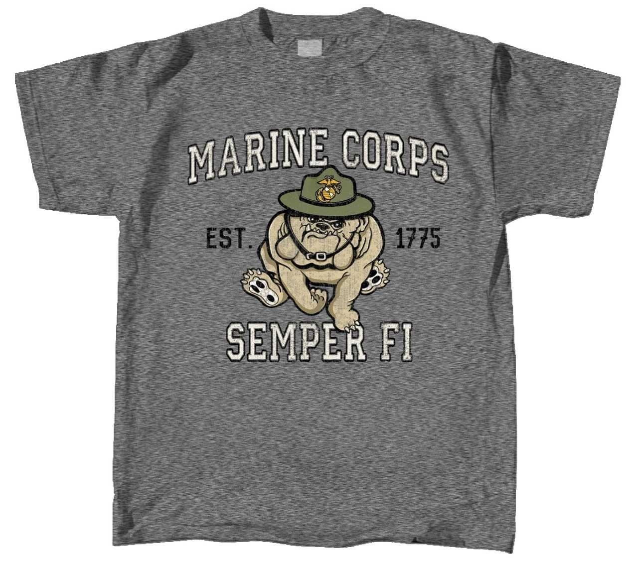NEW MILITARY U.S. MARINES UNITED STATES BULL DOG SEMPER FI MEN&rsquo;S GRAY TEE SHIRT