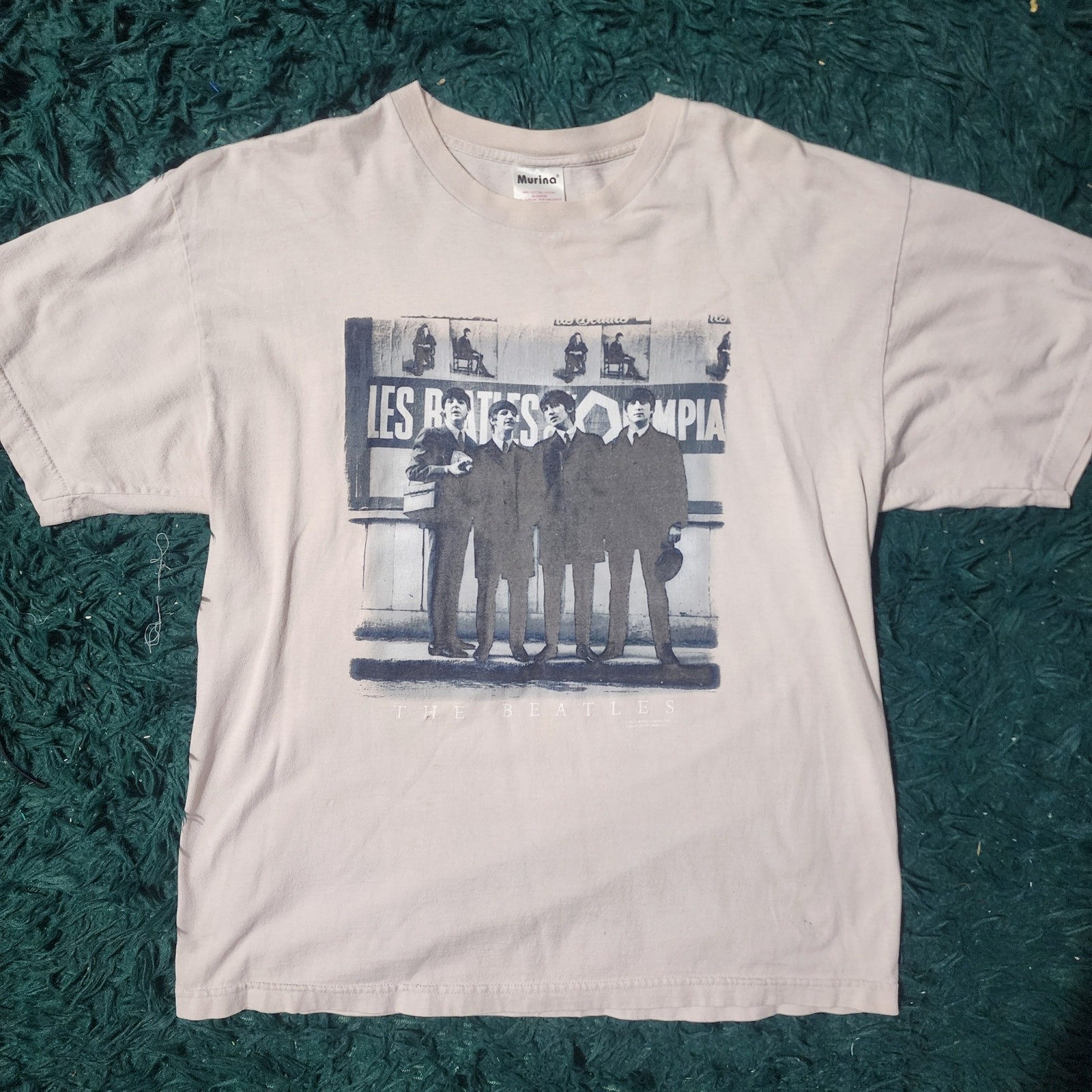 Vintage The Beatles Olympia Photo Tee White Murina USA XL 90s Rock Band
