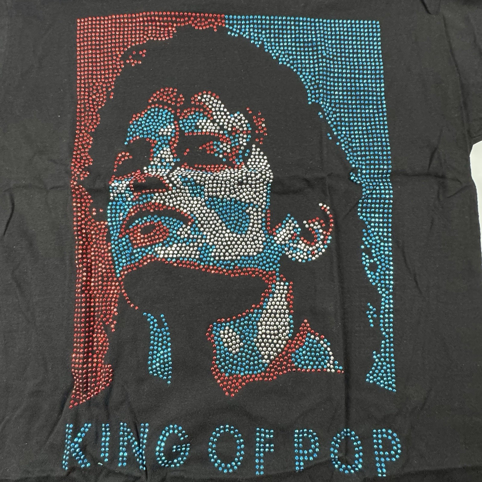 King Of Pop Rhinestone Portrait Graphic T Shirt Mens Black Bling Tee