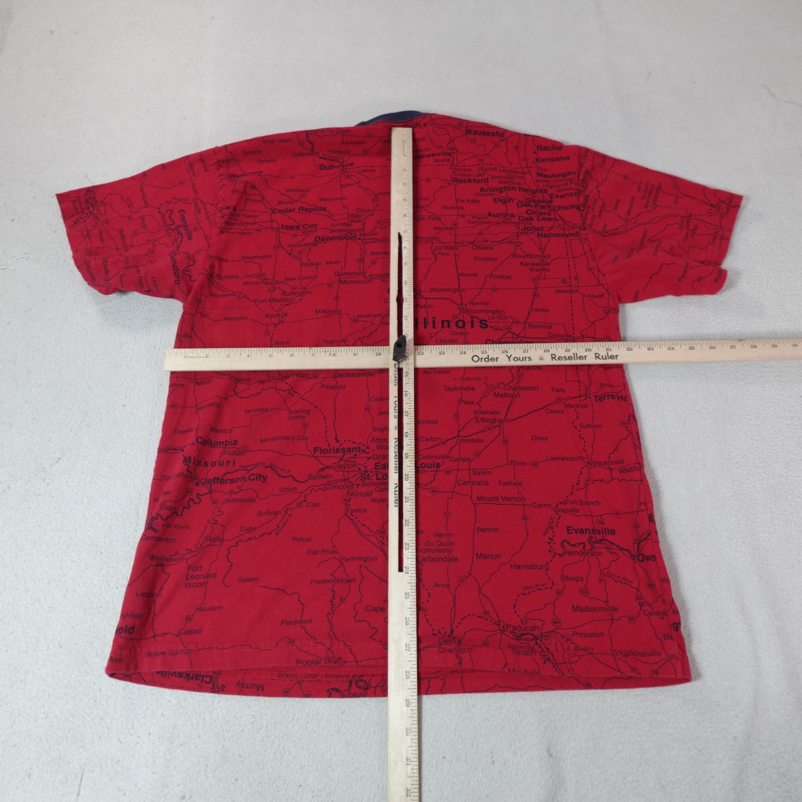 Illinois Home Sweet Home Shirt Mens Large Red Allover Map Graphic State of Mine