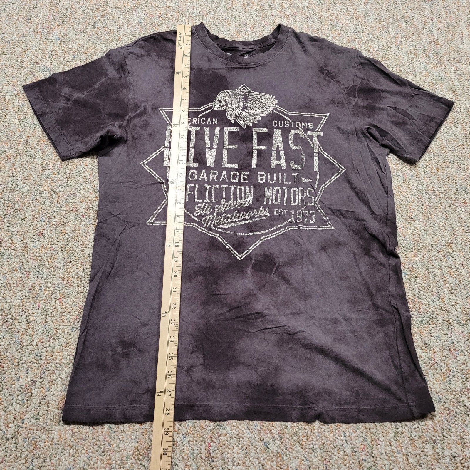 Affliction Shirt Mens Medium Tie Dye Live Fast Garage Built Motors Indian Native