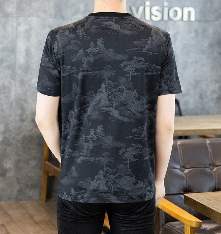 Men&rsquo;s Ice Silk Cooling T-Shirt Summer Print Casual Short Sleeve O-Neck Top